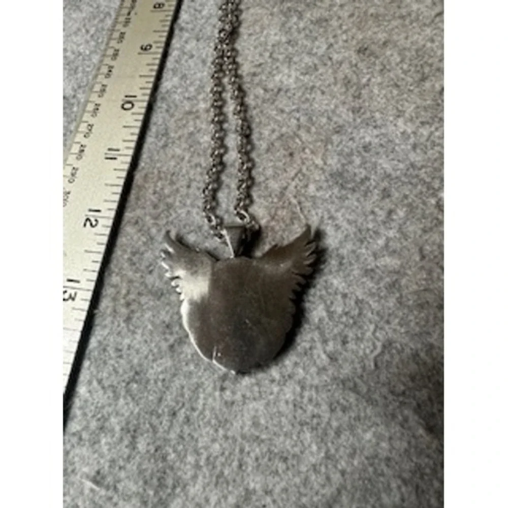 Silver Tone Winged Knight Pendant Necklace Medieval Warrior Sword Shield 24 In
